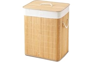 NAKLOE Cesto ropa sucia - Cesta ropa sucia, Cesto plegable de bambu (Natural, Rectangular 50x40x30cm)