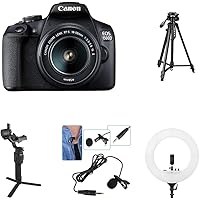 Canon EOS 1500D Digital SLR Camera with EF S18-55 is II Lens, 16GB Card Vlogging Bundle with Digitek 550LW Tripod, Digitek 18 inch Ring Light, Boya BYM1 lavalier Microphone, DJI Ronin SC Gimbal
