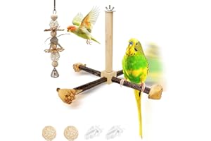 KAKVEIAI Spielzeug für Vogelkäfig, Vogelstangen aus Naturholz, Rotierende Papageienstange, Holz Karussell Sitzstangen für Wellensittiche Papagei Vogelspielplatz, Natürliches Kau-Spielzeug