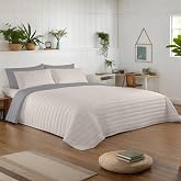 NATURALS - Reversible Bicolour Bouti Quilt | Bed 90/105 (180 x 260 cm) | Extra Soft Microfibre | Quilted Bedspread with Lines