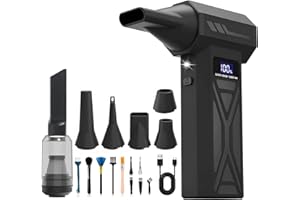 SJACXANM Souffleur Air Comprimé, Souffleur Batterie 150000 Tr/Min, Mini SouffleurSans Fil Puissant, 4 Vitesses, Lcd écran Modèle, Avec Kit De Brosses & Lampe De Poche Pour PC Clavier Voiture Maison