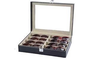 KingSaid Caja Organizadora de Gafas con Tapa de Cristal y Cajones – Estuche Expositor de Gafas de Sol y Joyas, Cuero Sintético Premium, Gran Capacidad, para Hombre y Mujer (Una planta)