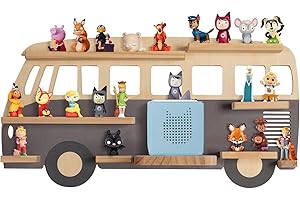 Todeco Étagère magnétique, pour Tonie Box et Tonies, Jusqu'à 20-25 Tonies, Murale Étagère pour boîte à Musique pour Enfant, Bus Gris