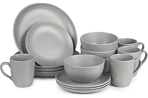 DAWSONS LIVING Dinnerware Set - Ceramic Amalfi Kitchen Dinner Sets (Grey, 16 Piece Dinner Set)