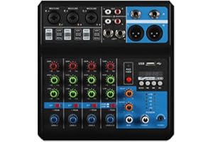 GHTMARRINE Mini mélangeur audio professionnel 5 canaux contrôleur DJ Bluetooth USB réverbération ordinateur scène Lifeshow Console de mixage (5 canaux)