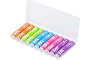 EBL 10PCS Piles AAA Rechargeables, AAA HR03 Piles Rechargeables 1.2V Ni-MH Constante en Couleur Acier