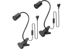 WPQIUZS 2 Stück E27 Klemmleuchte mit Stecker und 240 CM Kabel, 360°Verstellbarer 35 CM Schwanenhals Lampe, Lampenfassung mit Clip, Klemmleuchte mit Schalter, Klemmlampe mit Stecker, Bettlampe für Schlafzimmer