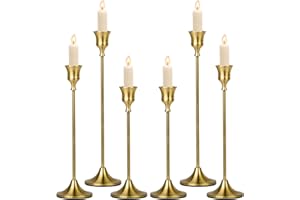 Vautvis Świecznik Złoty - 6 Sztuk na Świece 19,5/23,3/27,2 cm - Vintage Dekoracja na Imprezę, Wesele