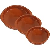 Fackelmann Set of 3 Rustic Ceramic Pots, Refractory Clay Pots, Suitable for Gas and Electric Cookers, Microwave and Oven, Nat