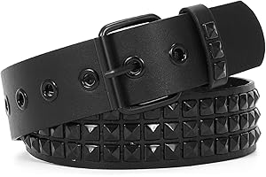 WERFORU Skórzany pasek z nitami Punk Rock, metalowy pasek z nitami dla kobiet i mężczyzn, punk, gotyk, skórzany pasek do dżinsów spodni