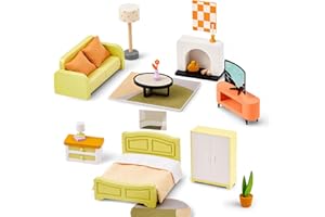 Giant bean Set di 27 Pezzi di Mobili per Casa delle Bambole in Legno e Plastica Verde, Arredo Moderno per Soggiorno e Camera da Letto, Giocattolo di Ruolo per Bambini e Bambine 3+