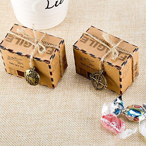 Foonii 50pcs Retro Kraftpapier Süßigkeit GeschenkBox Karton, Schokolade Kasten Hochzeits Dekoration Hochzeit Taufe Decoration Hochzeit GeschenkBox Brautparty Jubiläum Hochzeit Geburtstagsfeier Praline box - 7