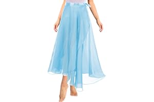 Lusofie Ballett Wickelrock Chiffon Tanz Schwarz Rot Weiß Damen Langer Tanzrock Transparenter Ballettrock Tutu Ballett Chiffonrock mit Verstellbarem Gürtel Tanzrock Damen Balette Kleidung Mädchen