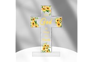 BLUCKINCLE Christian Gifts for Women Acrylic Cross Decoration Sunflower Gifts for Women Christian Gifts for Men Inspirational Religious Gifts Baptism Gifts for Girls Religious Gifts With Bible Verse