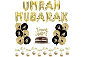 BUY BY BROTHERS Umrah Mubarak Deko, Dekorations Set, Folienballons, cake topper, cupcake topper, Ballons