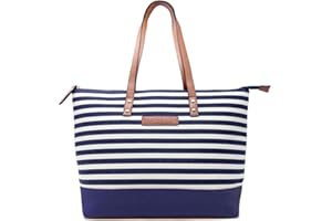 SAVVY STREET Large Vintage Inspired Canvas Beach Bag for Women with Zipper - Sand-Proof Zip Enclosure - Stylish Multi Pocket Summer Tote for Pool, Gym & Beach Day Comfort.