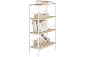 WOLTU Scaffale Salvaspazio, Scaffale da Cucina a 4 Ripiani, Scaffale Angolare per Bagno, Soggiorno, Camera da Letto, Stile Nordico, in Legno e Metallo, Rovere Chiaro+Bianco, 50x20x78cm, RGB52whe