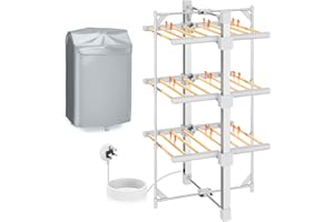 E-SMARTER Electric Heated Clothes Airer, 3 Tier Dryer Rack with 24 Heated Bars, Indoor Dryer with Zip Up Cover for Even Faster Drying, Folds Flat for Easy Storage