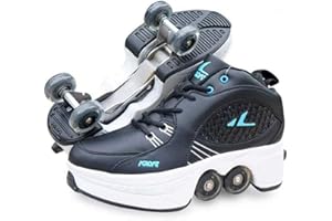 LDTXH Double-Row Deform Wheel Automatic Walking Shoes Invisible Deformation Roller Skate 2 in 1 Removable Pulley Skates Skating Rollerskates Outdoor Parkour Shoes with Wheels for Girls Boys
