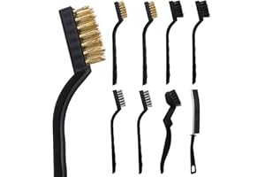 LHOEST 8PCS Small Wire Brush for Rust Removal Set, Mini Wire Brushes for Cleaning, Multi-purpose Steel Metal Brush, Nylon ＆ Brass Brush for Cleaning Rust Grease and Corners and Crevices