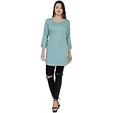 JC4U Women's 3/4th Sleeve Round Neck Short Kurti with Sequence Embroidery_Sizes (S-2XL)