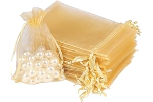 DOGMOON Sheer Organza Bags, 50PCS 17x23cm Medium Organza Gift Bags, with Drawstring Jewelry Gift Bags, Wedding Favour Bags for Party Festival Game(Golden)