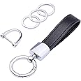 Wisdompro Genuine Leather Car Keychain, Universal Key Fob Keychain Leather Key Chain Holder for Men and Women, 360 Degree Rotatable, with Anti-lost D-ring - Black(Silver keyclip), 5 inches