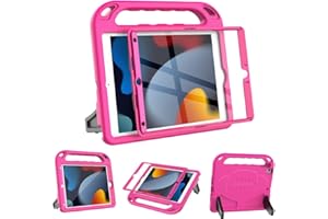 Surom Case with Built-in Screen Protector for iPad 10.2 Inch 2021/2020/2019 (9th/8th/7th Gen), Lightweight Shockproof Handle Stand Kids Case, iPad Air 3 10.5 2019, Rose