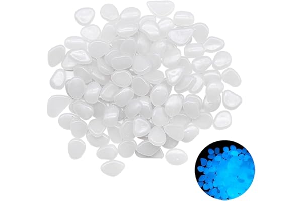 300 Pièces Lumineuses, Galets Brillants Décoratifs Galets Lumineux Cailloux Artificiels Blanc Galets Pierres pour Extérieur Jardin Aquarium Pierres Galets Lumineux qui Brillent Dans Noir(Blanc)