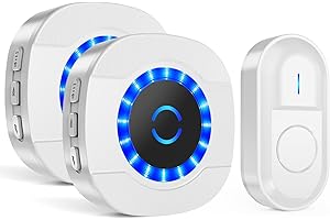 SURFOU Wodoodporny zewnętrzny bezprzewodowy dzwonek do drzwi z 2 odbiornikami, 300 m zasięg dzwonka do drzwi do wewnątrz i na zewnątrz, 55 melodii, 5 poziomów głośności, wskaźnik LED