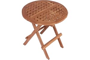 MR. DEKO® Dorset Table d'appoint ronde en teck 50 x 50 x 51 cm (l x P x H) - Table de jardin d'extérieur en teck - Pour balcon, terrasse, jardin d'hiver, jardin