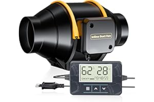 QiCrafe 100mm Ventola Aspirazione, 367m³/h Ventilatore con Regolatore di Temperatura e umidità, 40W Motore Rame Puro 3000RPM Aspiratore Ventilazione per Tenda di Crescita, Idroponica, Serra