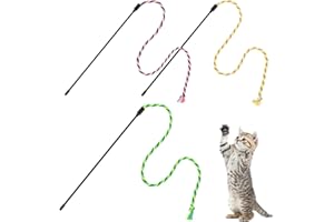 simarro Różdżka z kocimi piórami, interaktywna różdżka dla kotów, zabawka dla kotów domowych, dla dorosłych, kolorowe pióro, kotek, kij, zabawki dla kotów domowych, do zabawy w pościgu (kolorowa lina)