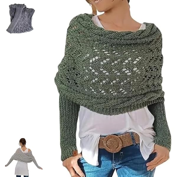 Écharpe Avec Manches Femme - Châle Pull Crochet Tricot, Grosse Maille, Chaud Et Élégant Pour Mariage Ou Quotidien