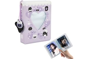 RUNMEIHE 40 Pockets Photo Binder Album, Kpop Mini Photocard Holder Book with Lovely Pendant, Heart Hollow Cute Squirrel or Cat Pattern for Photo Picture Collection (Purple)