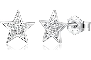 Deyanse Silver Studs Earrings for Women, 925 Sterling Silver Small Stud Earrings, Hypoallergenic Heart Star Moon Stud Earrings with Zirconia, Fashion 8mm Cartilage Sleeper Earrings with Gift Box
