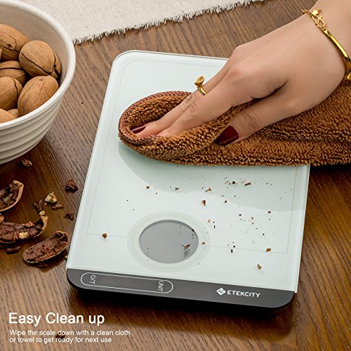 Etekcity 5KG Smart Digitale Küchenwaage, Elektronische Waage, Professionelle Waage, Briefwaage mit Precision Touch-Sensitive, Tara-Funktion, Ausgeglichenes Glas, leuchtende LCD-Display - 5