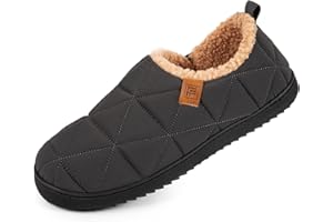 FamilyFairy Men's Warm Quilted Memory Foam Slippers Non-Slip House Shoes with Elastic Gores for Indoor Outdoor