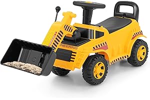 GYMAX Kids Ride on Excavator, Toddlers Push Along Car with Adjustable Bucket, Engine Sound and Underneath Storage, Children Construction Truck for 19-36 Months Old Boys Girls (Bulldozer)