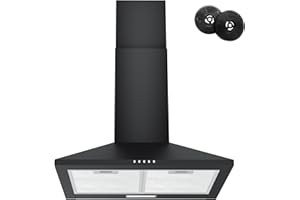 FIREGAS Wandmontage Dunstabzugshaube 60cm abzugshaube umluft 308m³/h mit CC110 Aktivkohlefilter Pyramide Edelstahl matt 3 Leistungsstufen Abluft Umluft Abzugshaube Schwarz