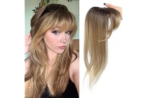 MORICHY Clip in Fringe 360°Cover Fake Fringe Clip in Hair Bangs for Women Synthetic Wispy Extensions with Long Layered French Bangs HairPieces for Daily Use（Ombre Brown Blonde）