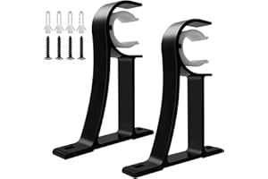 TOKPLNU Curtain Pole Brackets, Black Curtain Rod Brackets Heavy Duty Metal Curtain Pole Bracket Single Curtain Rod Holder Hooks Aluminum Alloy Curtain Rod Support for 28-35mm Drapery Poles (2 Pack)