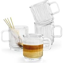 Joeyan 2*450ml (15oz) Set Tazzine Caffe,Bicchieri da Espresso a Doppia Parete con Manico,Vetro Borosilicato,Bicchieri Termici da The,Tazza Termica per Birra Cappuccino Macchiato Succo Acqua Americano