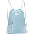 WANDF Drawstring Backpack Sports Gym Sackpack with Mesh Pockets Water Resistant String Bag for Women Men Children