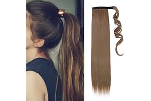 SEGO Coda di Cavallo Extension Clip Capelli Lisci Ponytail Parrucchino Posticci Donna Lunghi 55cm Pesa 90g - Castano Chiaro
