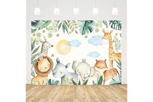 AIBIIN Fondo Salvaje de 7 x 5 pies para niños, Bosque, zoológico, Elefante, león, Jirafa, Fondo de fotografía, Baby Shower, decoración de Fiesta de cumpleaños, Pancarta Mesa de Pasteles