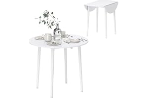 HOMCOM Folding Dining Table for 4, Round Drop Leaf Table, Modern Space Saving Small Kitchen Table with Wood Legs for Dining Room, White
