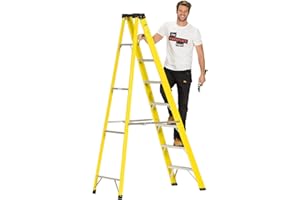 The Workplace Depot 8 Tread Fibreglass Step Ladder – Lightweight, Stable & EN-131 Certified – Professional-Grade Ladder for Electrical & Industrial Use