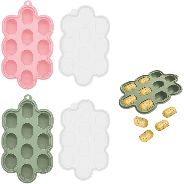 PHMING 3 Bacs à Glaçons En Silicone Avec Couvercle Pour Purées Et Aliments Bébé – Plateau De Congélation Multicolore (Bleu, Rose, Vert)