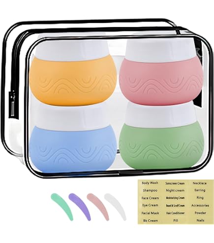 Pots De Voyage Silicone Perthlin - Lot De 4 Contenants 20ml étanches - Pour Crèmes Et Cosmétiques - Bleu